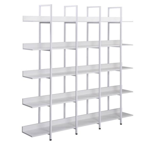 English Elm 5 Tier Bookcase Industrial Open Bookshelf with Steel Frame, 80lb Shelves, Anti-Fall Device White N725P247766W