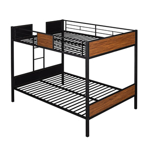 English Elm Full-over-full Steel Bunk Bed with Wood Grain Panels Safety Rail and Built-in Ladder MF291654AAD
