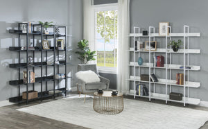 English Elm 5 Tier Bookcase Industrial Open Bookshelf with Steel Frame, 80lb Shelves, Anti-Fall Device White N725P247766W