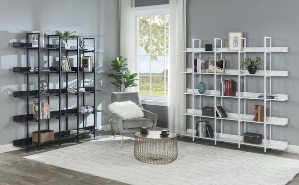English Elm 5 Tier Bookcase Industrial Open Bookshelf with Steel Frame, 80lb Shelves, Anti-Fall Device White N725P247766W