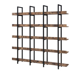 English Elm 5 Tier Bookcase Industrial Open Bookshelf with Steel Frame, 80lb Shelves, Anti-Fall Device Brown N725P247766T