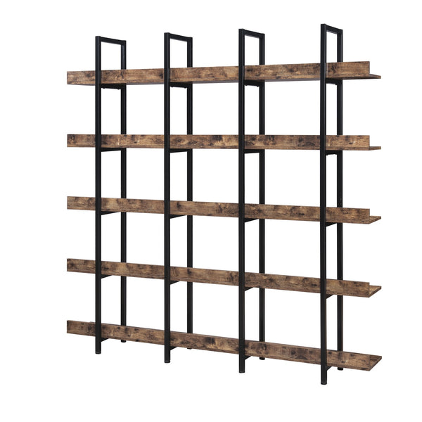 English Elm 5 Tier Bookcase Industrial Open Bookshelf with Steel Frame, 80lb Shelves, Anti-Fall Device Brown N725P247766T