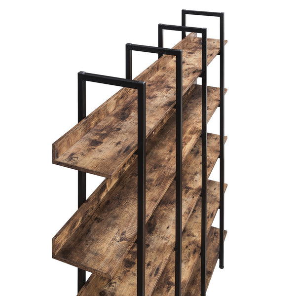 English Elm 5 Tier Bookcase Industrial Open Bookshelf with Steel Frame, 80lb Shelves, Anti-Fall Device Brown N725P247766T