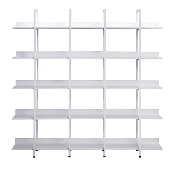 English Elm 5 Tier Bookcase Industrial Open Bookshelf with Steel Frame, 80lb Shelves, Anti-Fall Device White N725P247766W