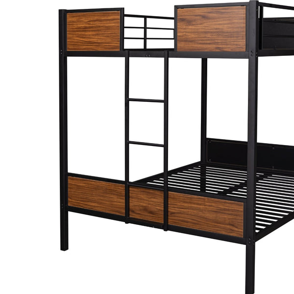 English Elm Full-over-full Steel Bunk Bed with Wood Grain Panels Safety Rail and Built-in Ladder MF291654AAD