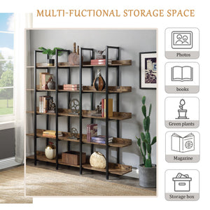 English Elm 5 Tier Bookcase Industrial Open Bookshelf with Steel Frame, 80lb Shelves, Anti-Fall Device Brown N725P247766T