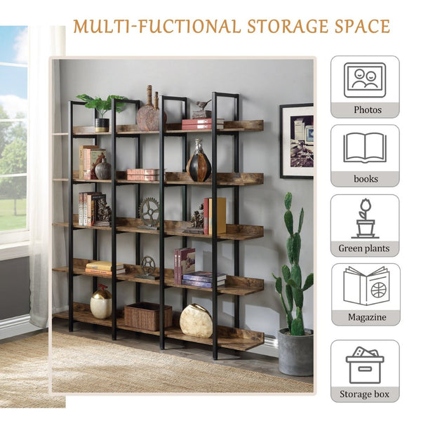 English Elm [video] Five Tier Industrial Open Bookshelf Steel Frame Mdf Shelves Home Office Storage N725P387978T