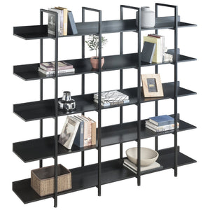 English Elm [video] Five Tier Industrial Open Bookshelf Steel Frame Mdf Shelves Home Office Storage Black N725P387978Z