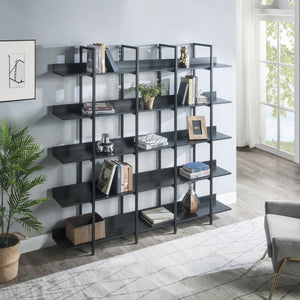 English Elm [video] Five Tier Industrial Open Bookshelf Steel Frame Mdf Shelves Home Office Storage Black N725P387978Z