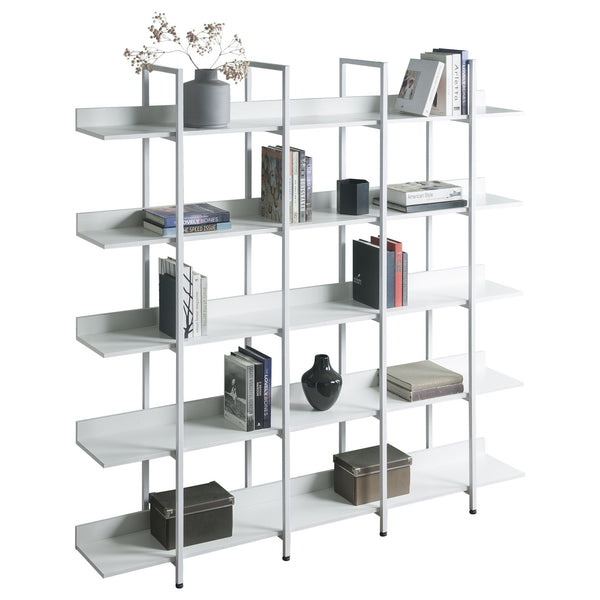 English Elm 5 Tier Bookcase Industrial Open Bookshelf with Steel Frame, 80lb Shelves, Anti-Fall Device White N725P247766W