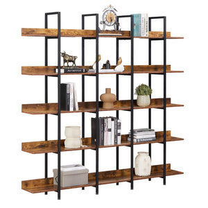 English Elm 5 Tier Bookcase Industrial Open Bookshelf with Steel Frame, 80lb Shelves, Anti-Fall Device Brown N725P247766T