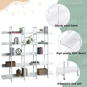 English Elm 5 Tier Bookcase Industrial Open Bookshelf with Steel Frame, 80lb Shelves, Anti-Fall Device White N725P247766W