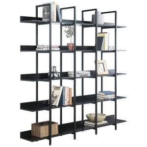 English Elm [video] Five Tier Industrial Open Bookshelf Steel Frame Mdf Shelves Home Office Storage Black N725P387978Z