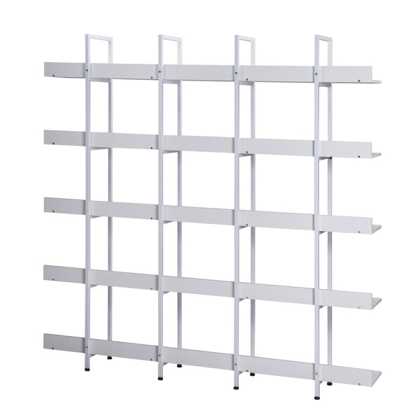 English Elm 5 Tier Bookcase Industrial Open Bookshelf with Steel Frame, 80lb Shelves, Anti-Fall Device White N725P247766W