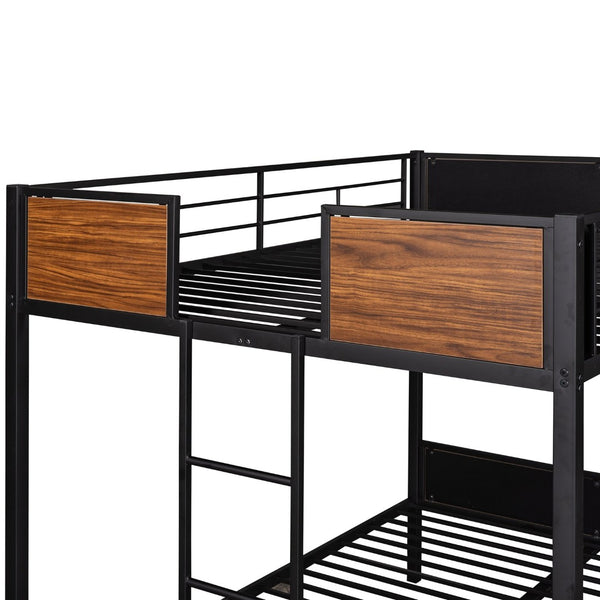 English Elm Full-over-full Steel Bunk Bed with Wood Grain Panels Safety Rail and Built-in Ladder MF291654AAD