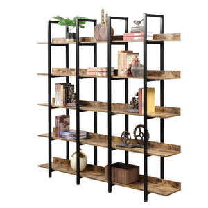 English Elm 5 Tier Bookcase Industrial Open Bookshelf with Steel Frame, 80lb Shelves, Anti-Fall Device Brown N725P247766T