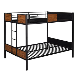 English Elm Full-over-full Steel Bunk Bed with Wood Grain Panels Safety Rail and Built-in Ladder MF291654AAD
