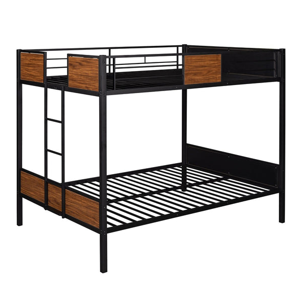 English Elm Full-over-full Steel Bunk Bed with Wood Grain Panels Safety Rail and Built-in Ladder MF291654AAD