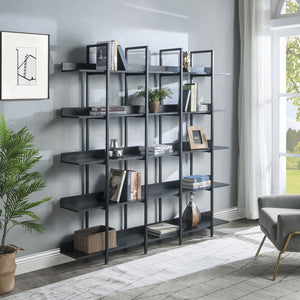 English Elm 5 Tier Bookcase Industrial Open Bookshelf with Steel Frame, 80lb Shelves, Anti-Fall Device Black N725P247766Z