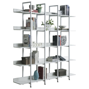 English Elm 5 Tier Bookcase Industrial Open Bookshelf with Steel Frame, 80lb Shelves, Anti-Fall Device White N725P247766W