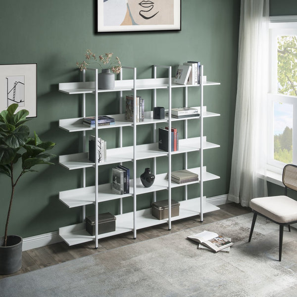 English Elm 5 Tier Bookcase Industrial Open Bookshelf with Steel Frame, 80lb Shelves, Anti-Fall Device White N725P247766W