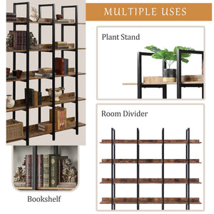 English Elm 5 Tier Bookcase Industrial Open Bookshelf with Steel Frame, 80lb Shelves, Anti-Fall Device Brown N725P247766T