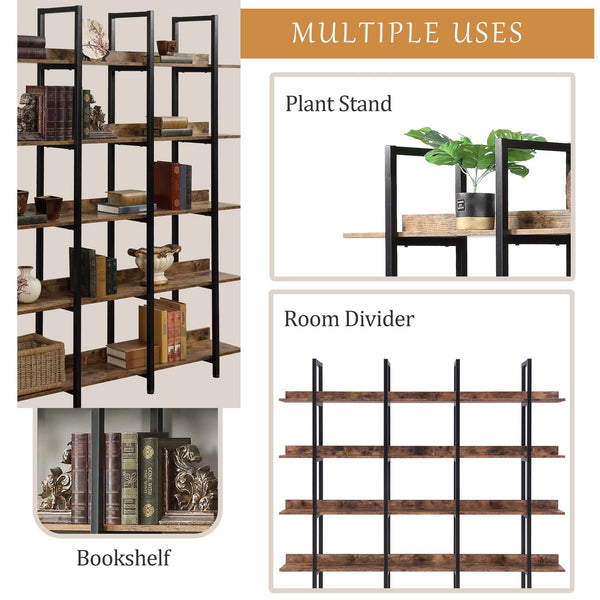 English Elm 5 Tier Bookcase Industrial Open Bookshelf with Steel Frame, 80lb Shelves, Anti-Fall Device Brown N725P247766T