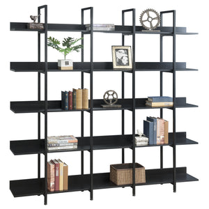 English Elm 5 Tier Bookcase Industrial Open Bookshelf with Steel Frame, 80lb Shelves, Anti-Fall Device Black N725P247766Z