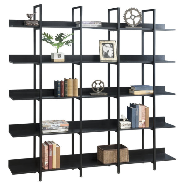 English Elm [video] Five Tier Industrial Open Bookshelf Steel Frame Mdf Shelves Home Office Storage Black N725P387978Z