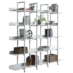 English Elm 5 Tier Bookcase Industrial Open Bookshelf with Steel Frame, 80lb Shelves, Anti-Fall Device White N725P247766W