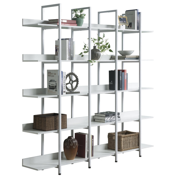 English Elm 5 Tier Bookcase Industrial Open Bookshelf with Steel Frame, 80lb Shelves, Anti-Fall Device White N725P247766W