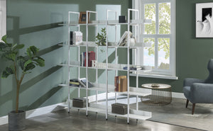 English Elm 5 Tier Bookcase Industrial Open Bookshelf with Steel Frame, 80lb Shelves, Anti-Fall Device White N725P247766W