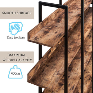English Elm 5 Tier Bookcase Industrial Open Bookshelf with Steel Frame, 80lb Shelves, Anti-Fall Device Brown N725P247766T