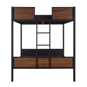 English Elm Full-over-full Steel Bunk Bed with Wood Grain Panels Safety Rail and Built-in Ladder MF291654AAD