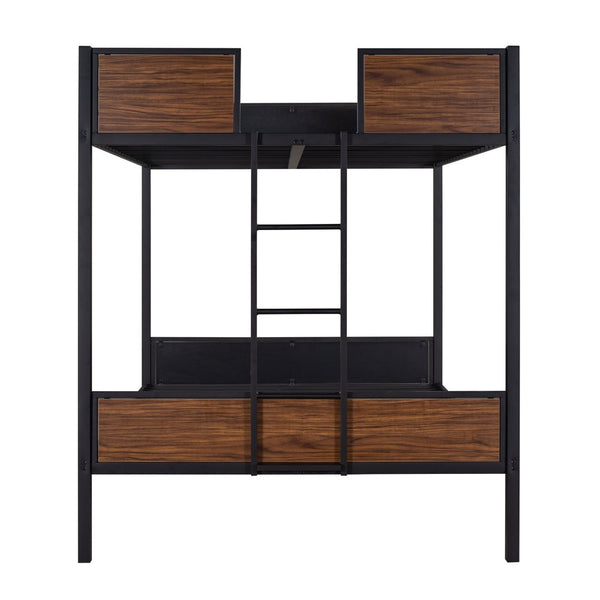 English Elm Full-over-full Steel Bunk Bed with Wood Grain Panels Safety Rail and Built-in Ladder MF291654AAD
