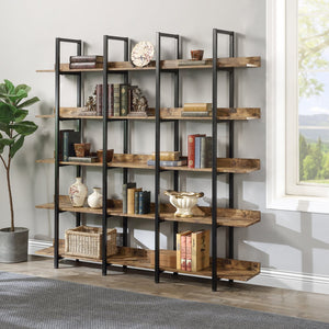 English Elm 5 Tier Bookcase Industrial Open Bookshelf with Steel Frame, 80lb Shelves, Anti-Fall Device Brown N725P247766T