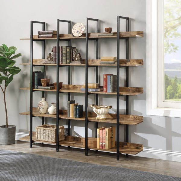 English Elm 5 Tier Bookcase Industrial Open Bookshelf with Steel Frame, 80lb Shelves, Anti-Fall Device Brown N725P247766T