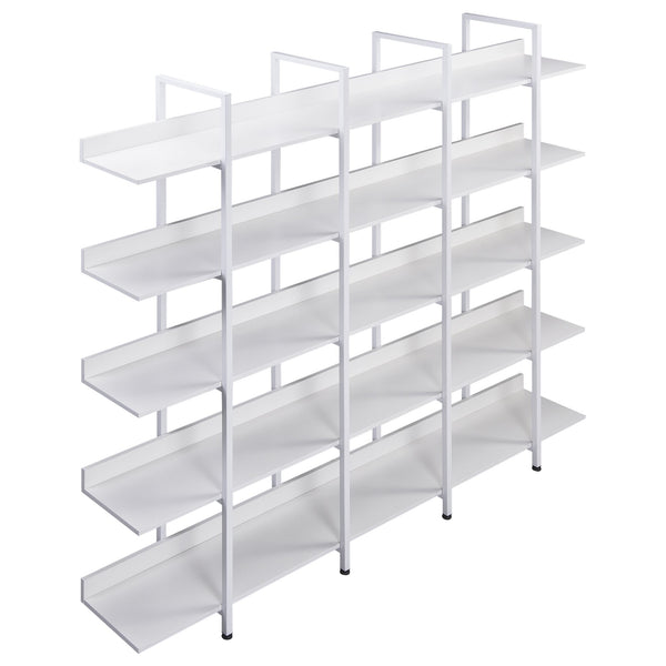 English Elm 5 Tier Bookcase Industrial Open Bookshelf with Steel Frame, 80lb Shelves, Anti-Fall Device White N725P247766W