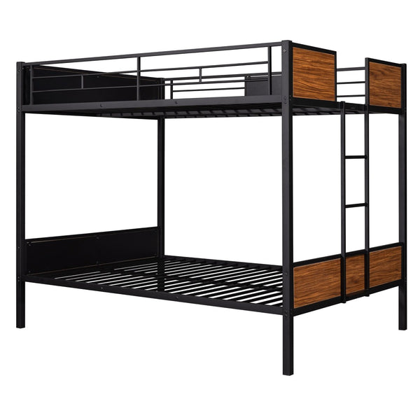 English Elm Full-over-full Steel Bunk Bed with Wood Grain Panels Safety Rail and Built-in Ladder MF291654AAD