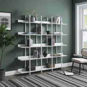 English Elm 5 Tier Bookcase Industrial Open Bookshelf with Steel Frame, 80lb Shelves, Anti-Fall Device White N725P247766W