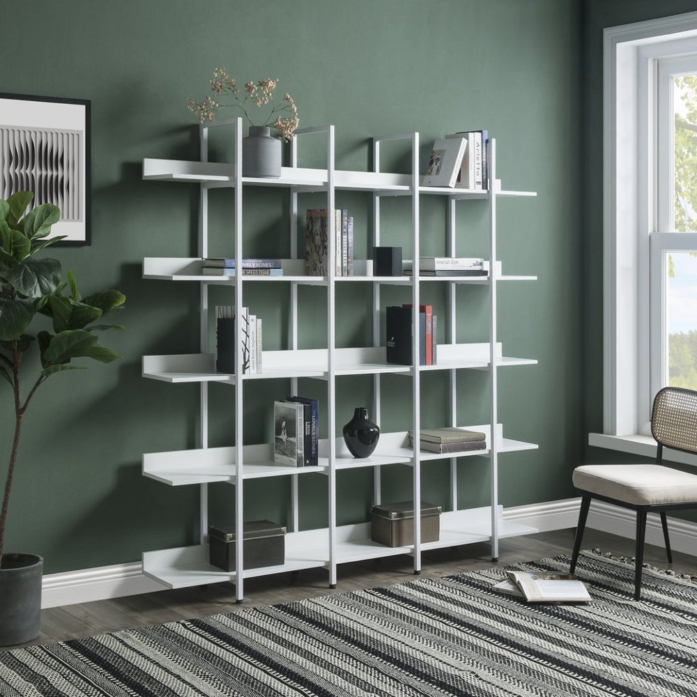 English Elm [video] Five Tier Industrial Open Bookshelf Steel Frame Mdf Shelves Home Office Storage White N725P387978W