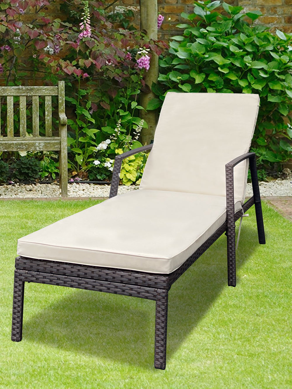English Elm Outdoor Rattan Patio Chaise Lounge Chair with Adjustable 5-Position Recline, Removable Cushion, Durable Steel Frame Brown W65632238