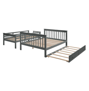 English Elm Stairway Twin Over Full Bunk Bed with Trundle Stair Storage and Guard Rail LT000119AAE-1