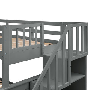 English Elm Stairway Twin Over Full Bunk Bed with Trundle Stair Storage and Guard Rail LT000119AAE-1