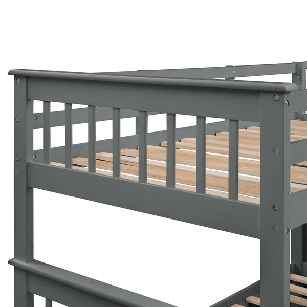 English Elm Stairway Twin Over Full Bunk Bed with Trundle Stair Storage and Guard Rail LT000119AAE-1