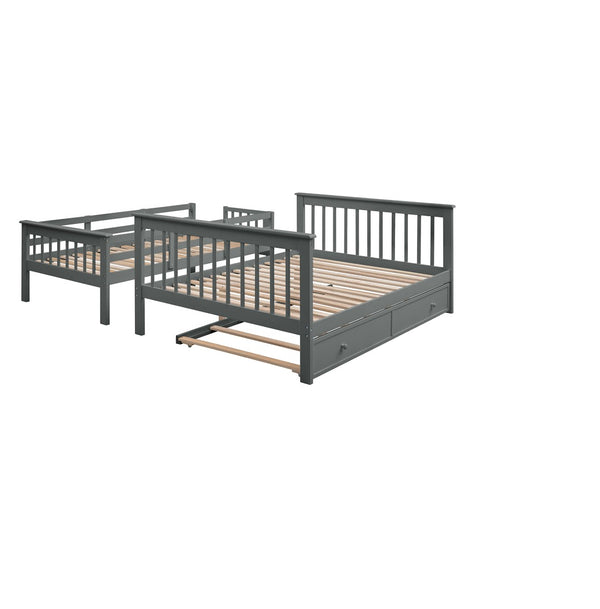 English Elm Stairway Twin Over Full Bunk Bed with Trundle Stair Storage and Guard Rail LT000119AAE-1