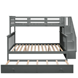 English Elm Stairway Twin Over Full Bunk Bed with Trundle Stair Storage and Guard Rail LT000119AAE-1