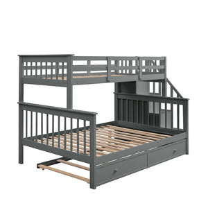 English Elm Stairway Twin Over Full Bunk Bed with Trundle Stair Storage and Guard Rail LT000119AAE-1