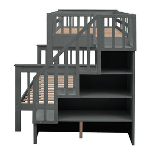 English Elm Stairway Twin Over Full Bunk Bed with Trundle Stair Storage and Guard Rail LT000119AAE-1