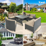 Hearth and Haven 6 Piece Outdoor Wicker Set with Sectional Sofa and Table, Grey and Beige